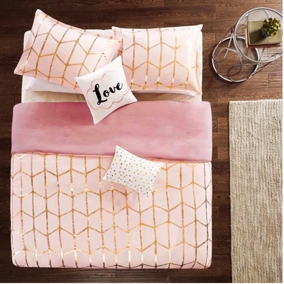 Raina 5 Piece Metallic Printed Duvet Cover Set, Queen, Blush/Gold NWT - Picture 1 of 16